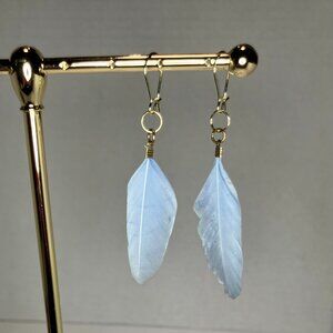 Handmade Light Blue Feather Earrings